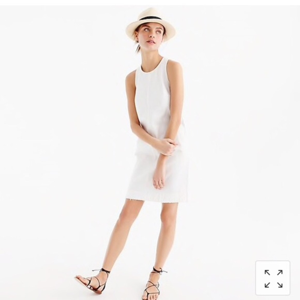 J. Crew White Denim Sleeveless Mini Dress Pockets